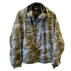 OSIRIS Mens Windbreaker Jacket Hood Lightweight Green Camo Print Size Small